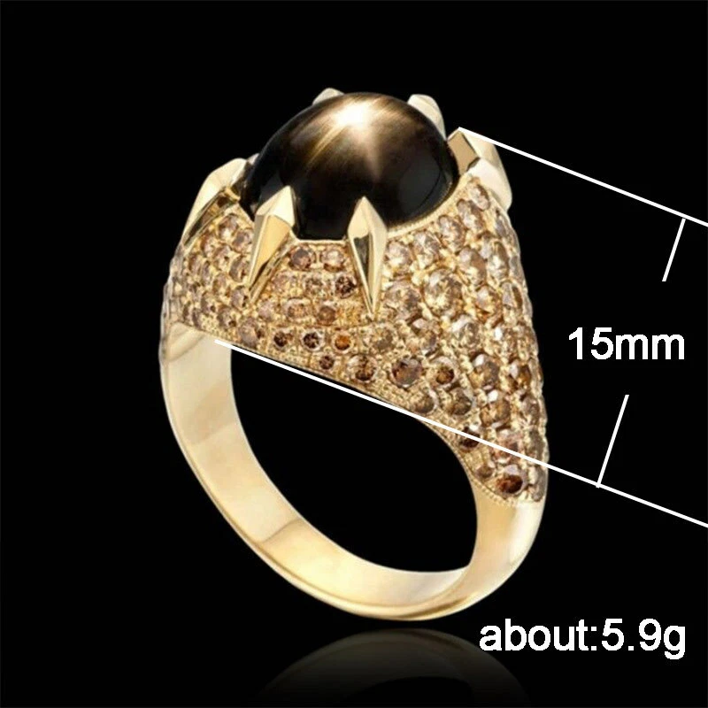 Anillos de piedra negra ovalados enchapados en oro amarillo de 18 quilates para mujer talla 6-10 Foto 4 de 4