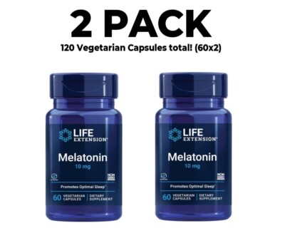 Life Extension, Melatonin, 2 PACK, 10 mg, 60 Vegetarian Capsules (120 total!)