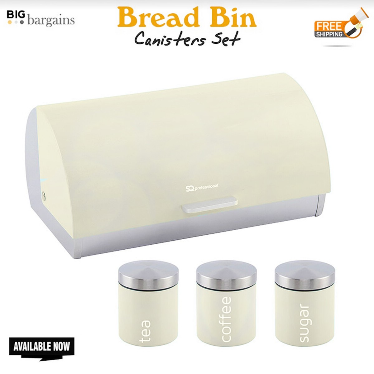 Bread Bin Morphy Richards Tea Coffee Sugar Canisters Cream 4PC