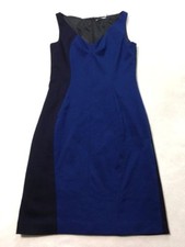 T Tahari 10 Navy Blue Colorblock Sheath Dress Sleeveless V Neck Womens