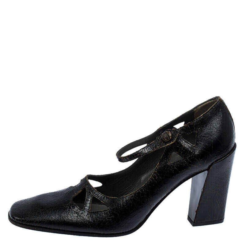 Miu Miu Black Crack Leather Cutout Square Toe Pumps Size Miu Miu Black Crack Leather Cutout Square Toe Pumps Size