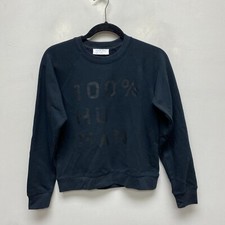 Everlane Womens Black Raglan Sleeve Crew Neck Graphic 100 Human Sweatshirt S