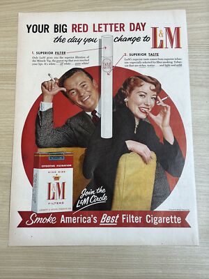 LM L&M Cigarettes Super Filter Tabacco 1955 Vintage Print Ad Life Magazine