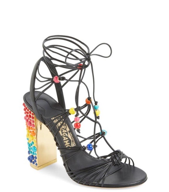 $1300 Ferragamo x Edgardo Osorio Rainbow Gladiator Sandals Heels Size 8 EUC Box