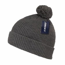 Solid Grey Gray Pom Beanie Knit Stocking Cap Skully Winter Hat Beanie Knit