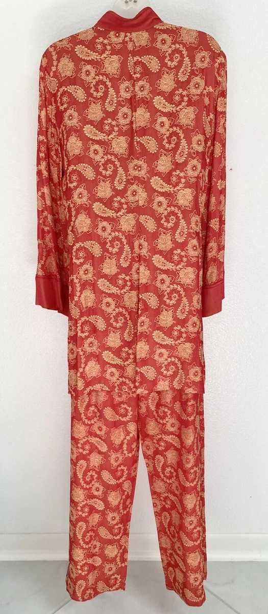 NATORI CLASSICS VINTAGE~RED/GOLD PAISLEY~FLORAL 2 PEICE PAJAMA LOUNGING~SZ SM