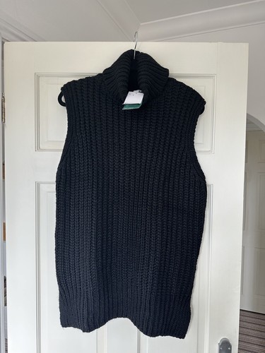 H&M Black Polo Neck Sleeveless Chunky Knit Jumper Size M Brand New With 