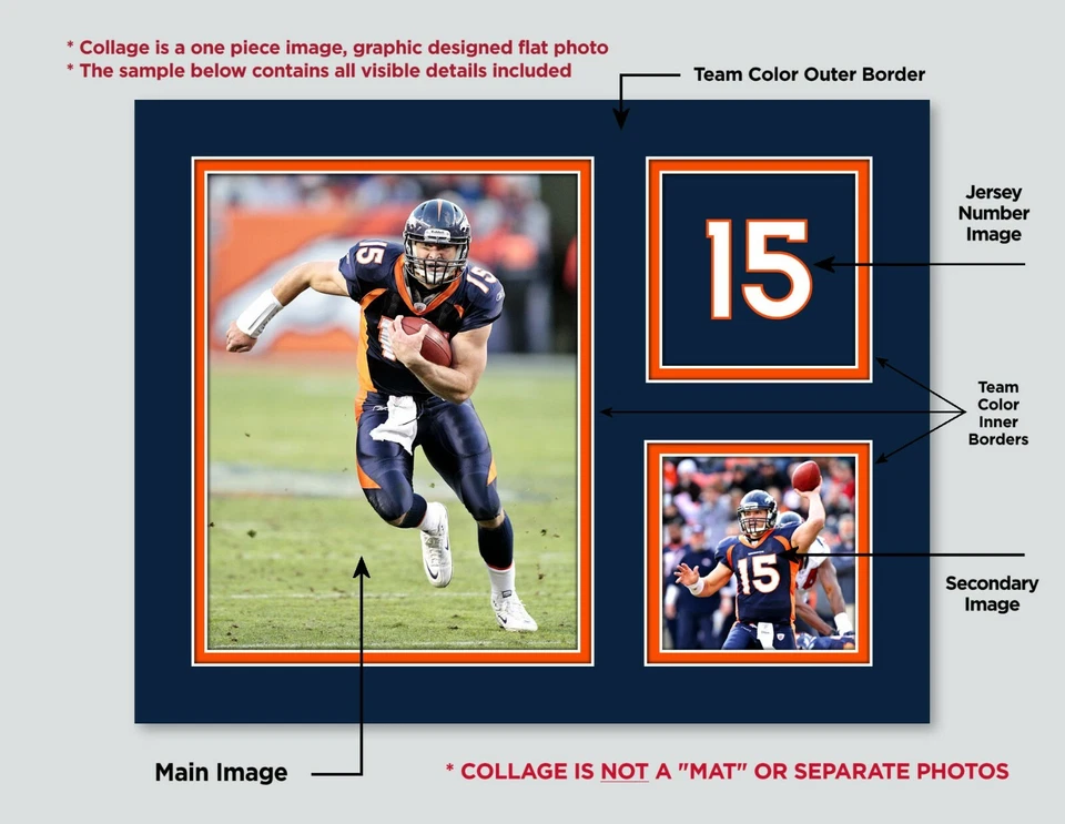 Impresión de collage de fotos de TIM TEBOW DENVER BRONCOS foto de fútbol 8x10 11x14 16x20 Foto 2 de 4