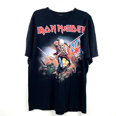 Vtg IRON MAIDEN T-Shirt Eddie The Trooper British Flag UK Tour