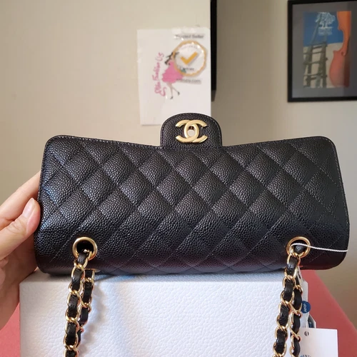$10,800 CHANEL Double Flap Classic Medium black  caviar bag gold hw 