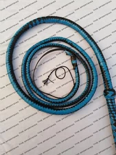 10Ft  BULL WHIP BLACK+BLUE ,12 Plaited Genuine Cow Leather, Fantastic Whip