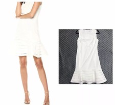 Calvin Klein Sz 6 WHITE Sleeveless Sheath Flounce Skirt Dress Hem Detail New