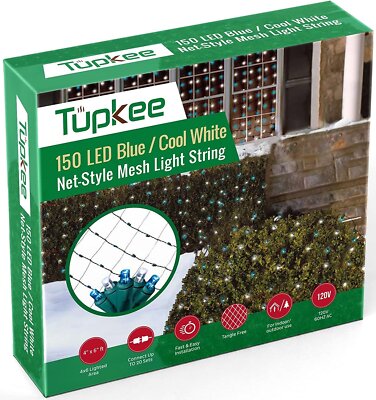 Tupkee Christmas Light Net   150 LED Blue & White Mesh Lights - 4 ft x 6 ft  ...