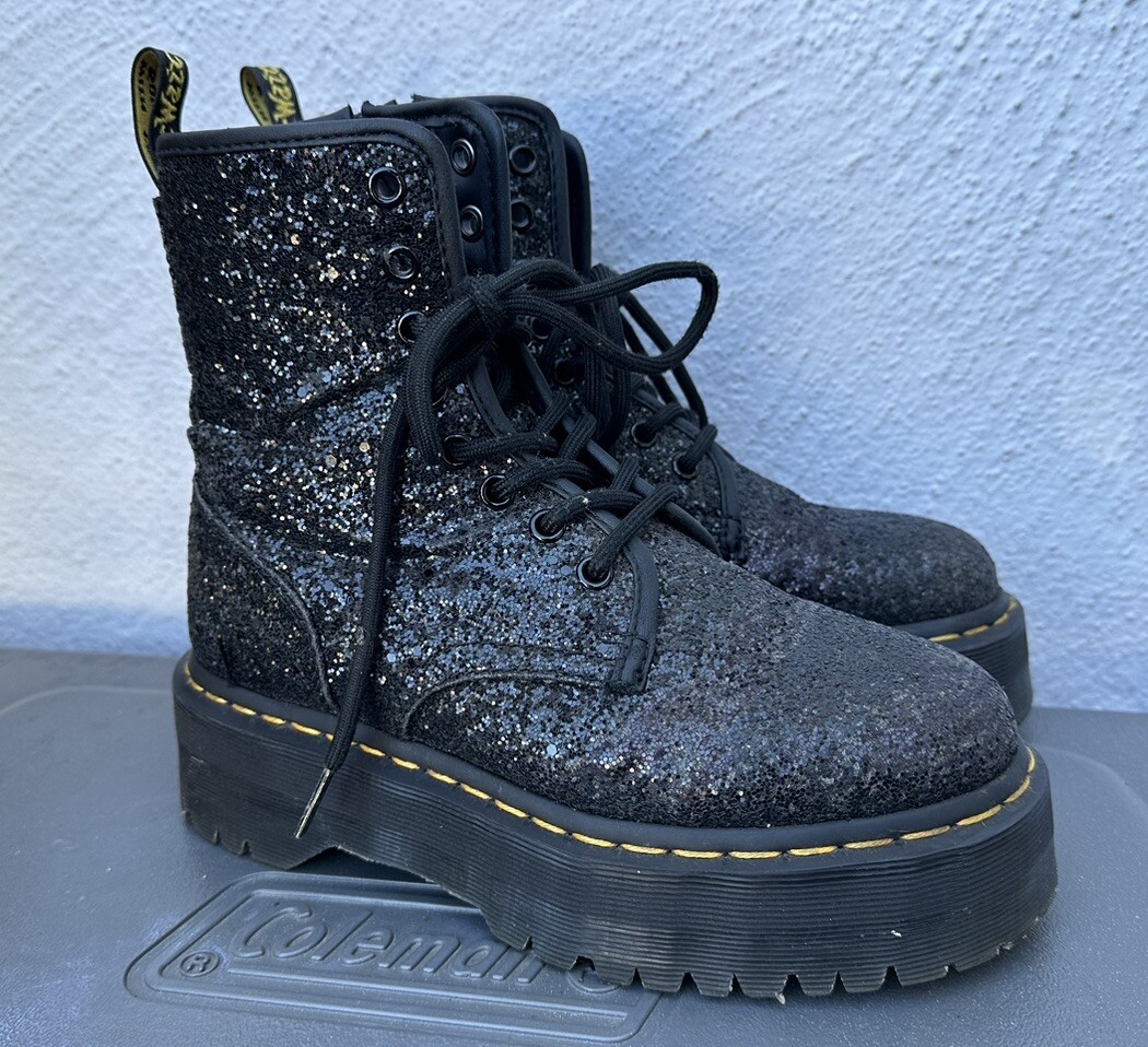 Dr. Martens Jadon Glitter Black Platform Boot Women's Size 6 | eBay