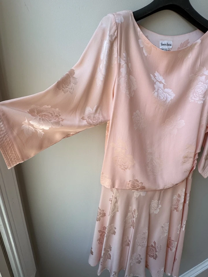 Vintage 1980’s Jacquard Silk Dress from Neiman Marcus w/ Asymmetrical Drop Waist - Image 4 of 4