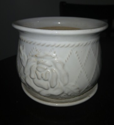 Vintage Ceramic Planter With Saucer Rose Motif