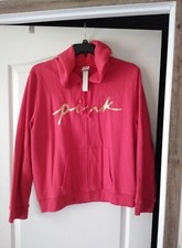 New W/Tags Rare Victoria's Secret PINK Red  Gold Logo Hoodie Sweatshirt SZ XXL