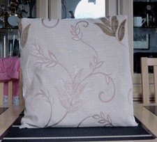 BEIGE JACQUARD AND CHENILLE DESIGN CUSHION COVER