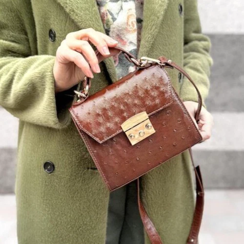 COACH Borsa a mano da donna in pelle di struzzo marrone tracolla borsa di lusso tracolla