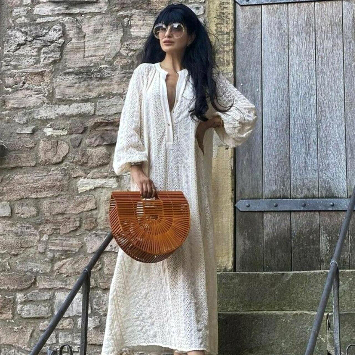 sachin and babi light blue dress silver-embroidered kaftan Abiye 4109 - white - summer clothes - Moda Mix