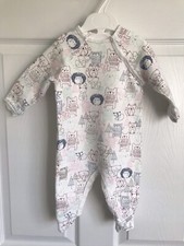 Baby Girls White/Pink 3 Pommes Long Sleeved Romper/Baby Grow - Age 6 Months