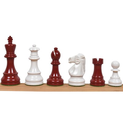 3,8''Prime Staunton Schachfiguren nur Set - Burgund und weiß lackierter Buchsbaum
