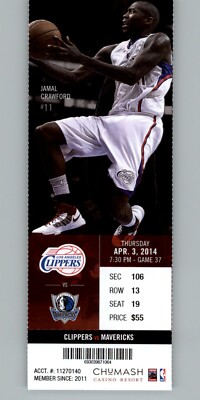 Timberwolves vs Los Angeles Clippers 4/3/2014 Full Ticket - Jamal Crawford