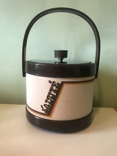 Vintage Atapco Super 1970s Ice Bucket “Saluté” Cream, Brown, Orange Graphic EUC