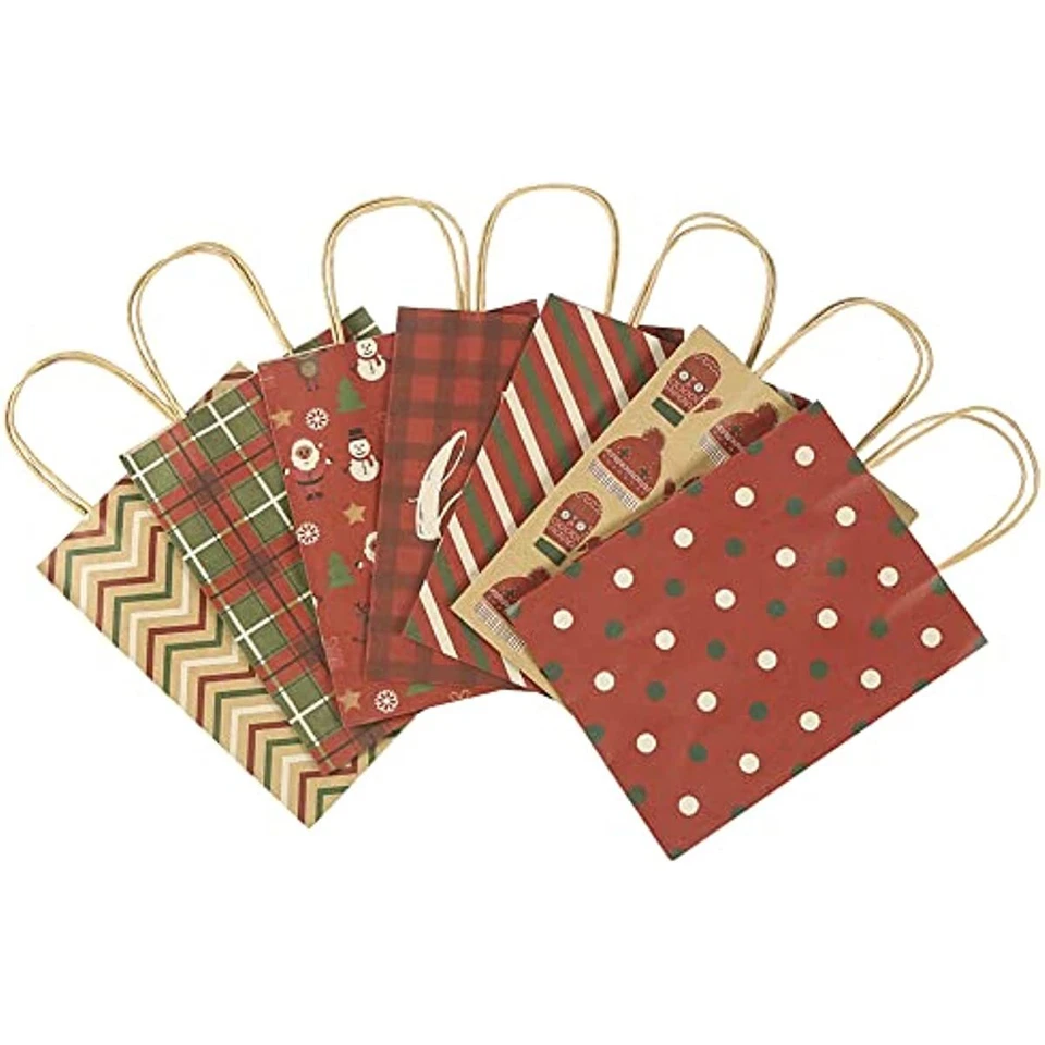 Bolsa de papel Kraft de tamaño mediano para regalo de vacaciones de Navidad de 28 piezas Foto 3 de 4