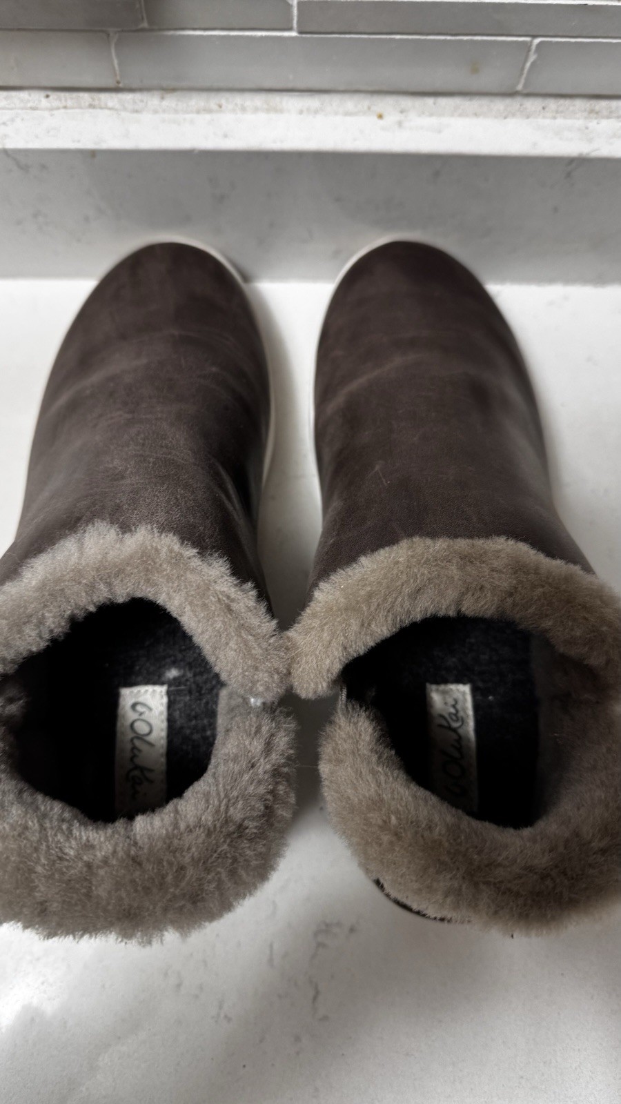 Olukai - Mālua Hulu *WORN ONCE* Fur Lined Booties Sz 8.5  $160 Warm Taupe Malua image 9