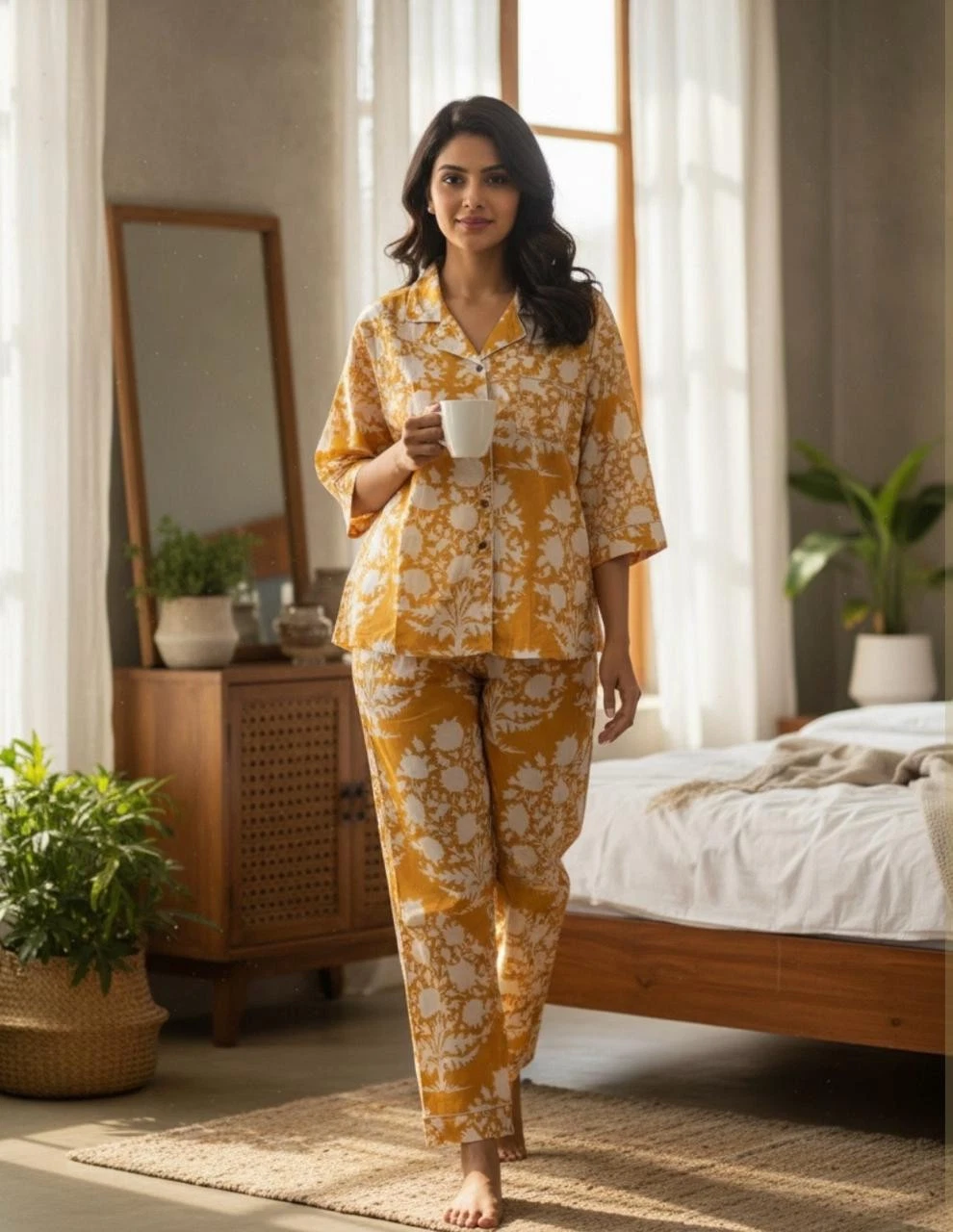 Premium Cotton PJ Set Hand Block Floral Nightwear Cozy Sleepwear for Women
Opens in a new window or