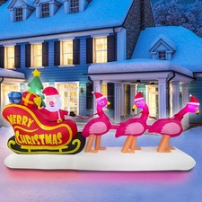 10FT Long Christmas Inflatable Flamingo Pull The Sleigh Take Santa Claus Xmas...