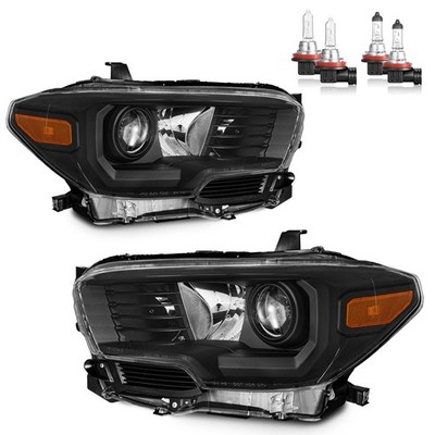 Pair Headlights Black For 2016-2022 Toyota Tacoma w/o LED DRL w/Bulbs