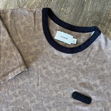 Coach T Shirt Mens Small Brown Black All Over Print Logo Short Sleeve Designer