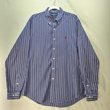 Ralph Lauren Custom Fit Blue White Stripe Button Down Shirt Mens 16.5 L Red Pony