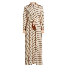 NEW Zimmermann Size 1 ( US 4-6/ Small) Tuck Chain Print Midi-Shirtdress - Cream