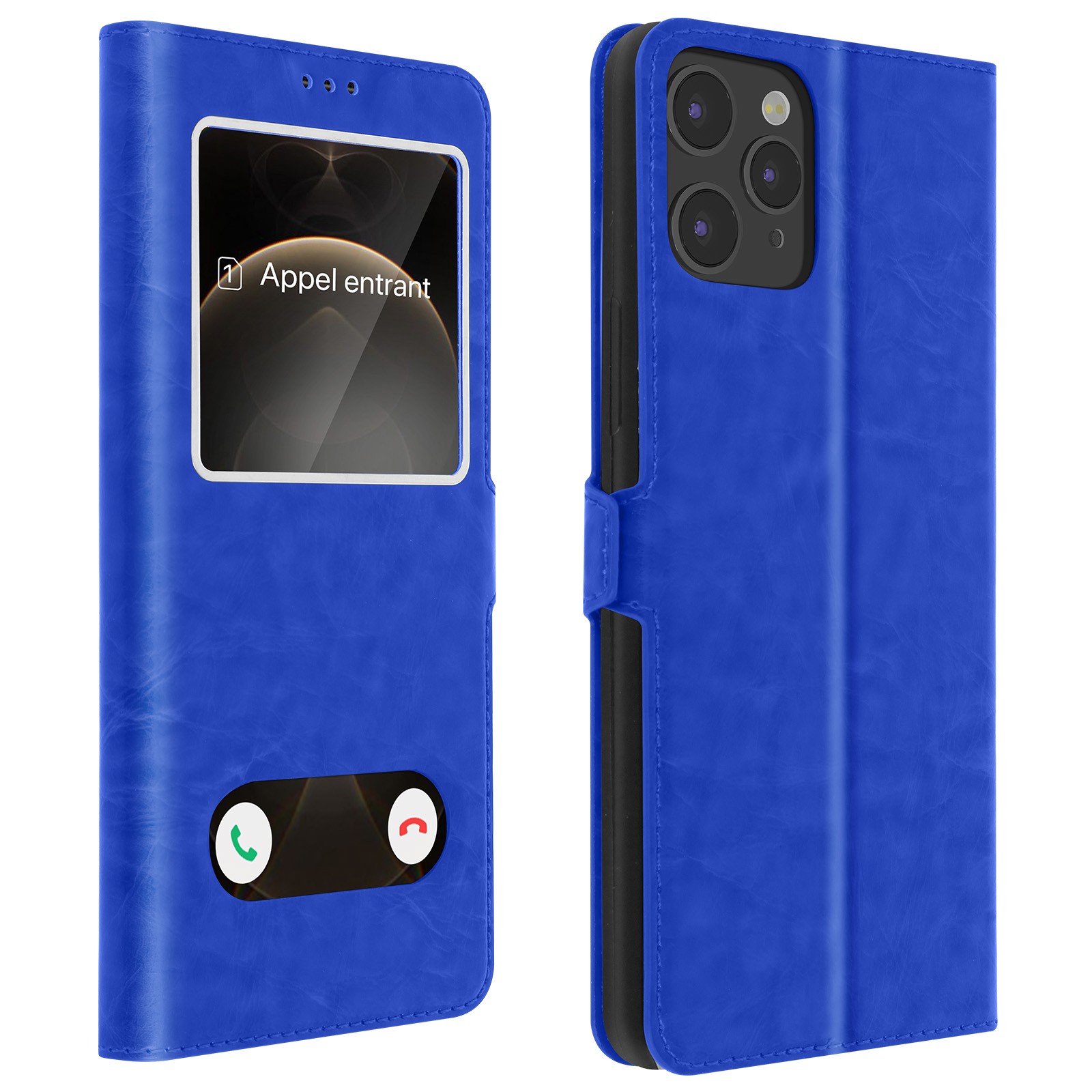 Coque iPhone 12 Pro bleu double fenêtre finition premium élégante