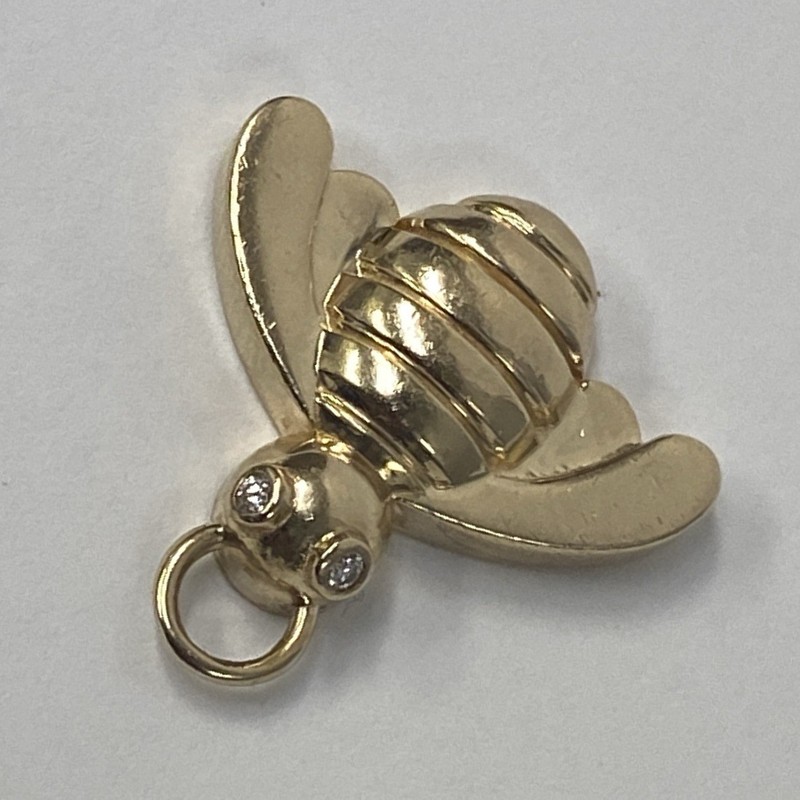 Vintage BOCK Solid 14K Yellow Gold Diamond Bee Pendant 3.7 Grams