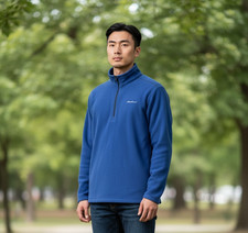 Men's Eddie Bauer Blue Fleece Pullover Sweater Quarter Zip Size Large Tall