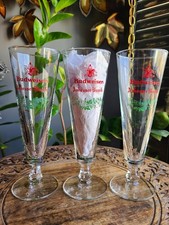 X3 Vintage 1950s Budweiser Anheuser Busch Footed Pilsner Glass Green hop wheat