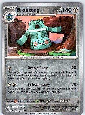Bronzong Uncommon SV03: Obsidian Flames Reverse Holo 145/197 NM