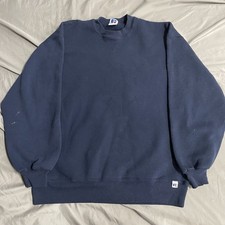 Vintage 90s Russell Athletic Navy Blue Blank Crewneck Sweatshirt Size L USA Made