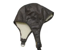 Used Leather Aviator Hat Shearling Lined Ear Flaps Adjustable Strap USA Made LXL