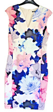 Roman Bodycon Dress Uk12 Blue/White/Pink Floral Sleeveless Stretch Wedding/Races