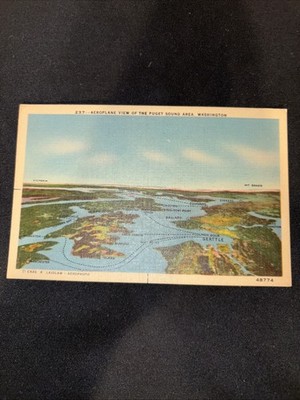 Vintage Puget Sound Arial View Post Card Early 1900s Seattle Bainbridge Island