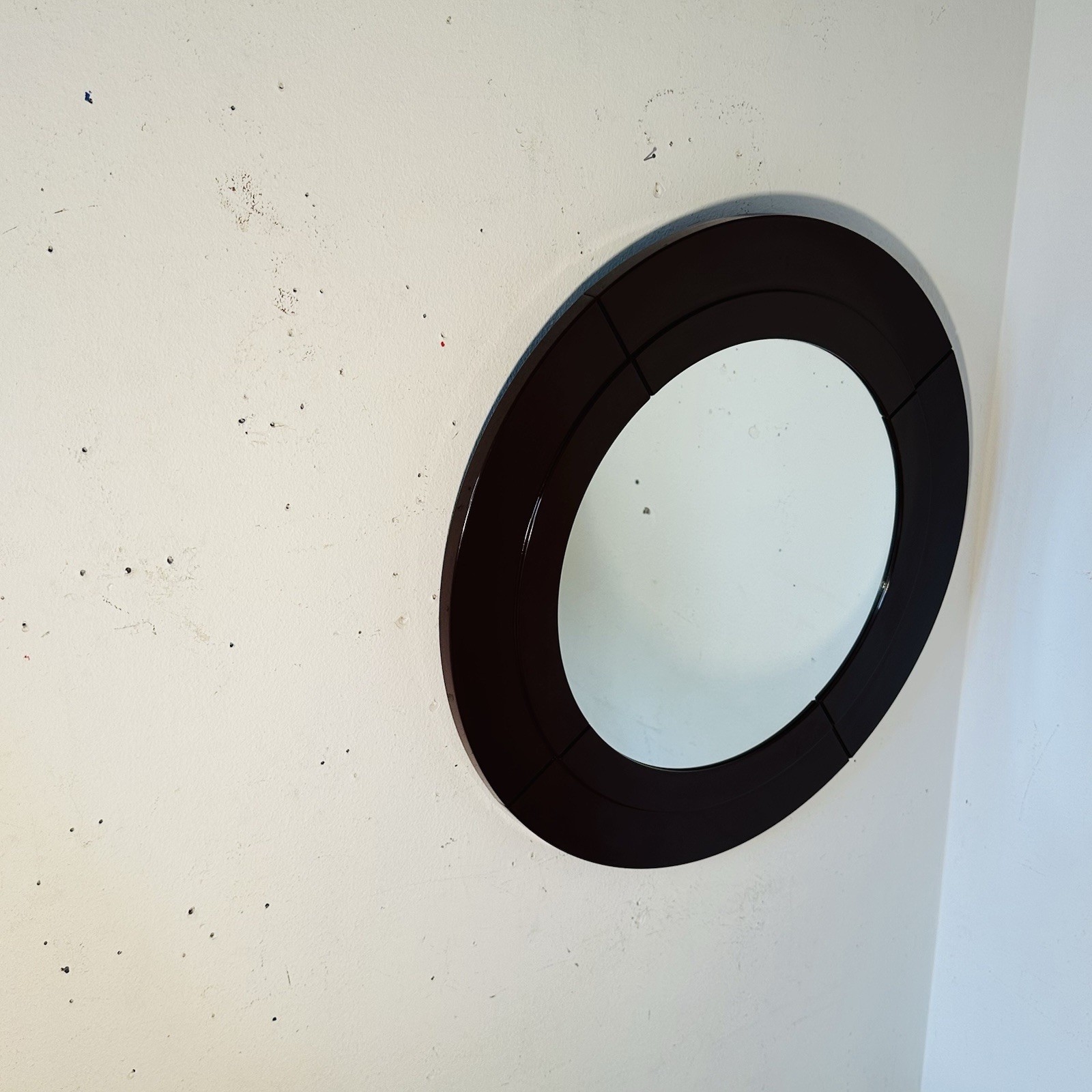 Vintage Round Mirror Kartell Design Anna Castelli Ferrieri 1972 Brown