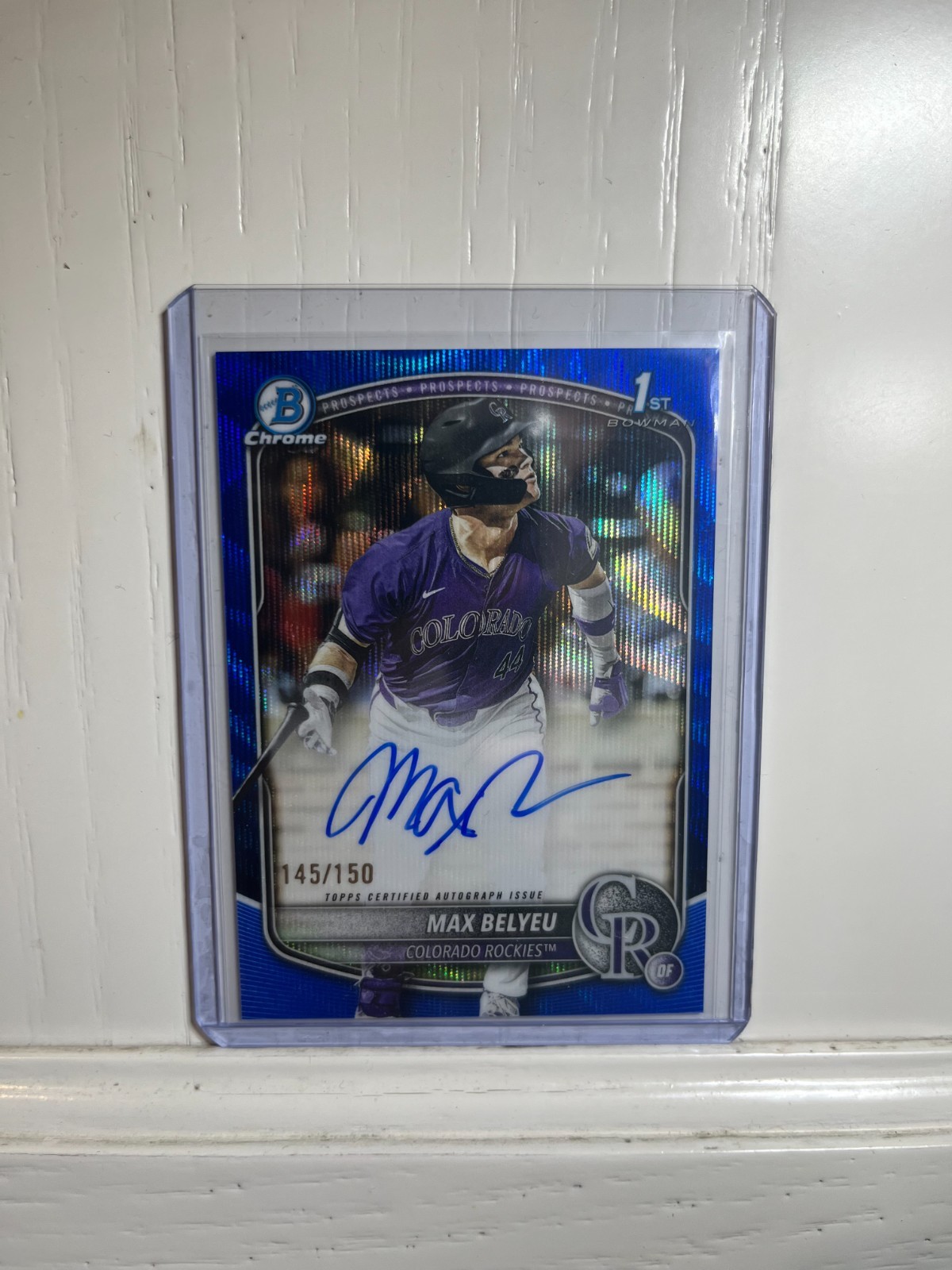 2025 Bowman Draft Chrome Max Belyeu Blue Wave 1st Auto /150 Rockies CPA-MB