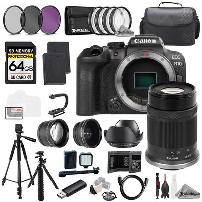 Canon EOS R10 + RF-S 55-210mm f/5-7.1 IS STM Lens+64GB+ExtBat+9PCFltr-MEGAKit