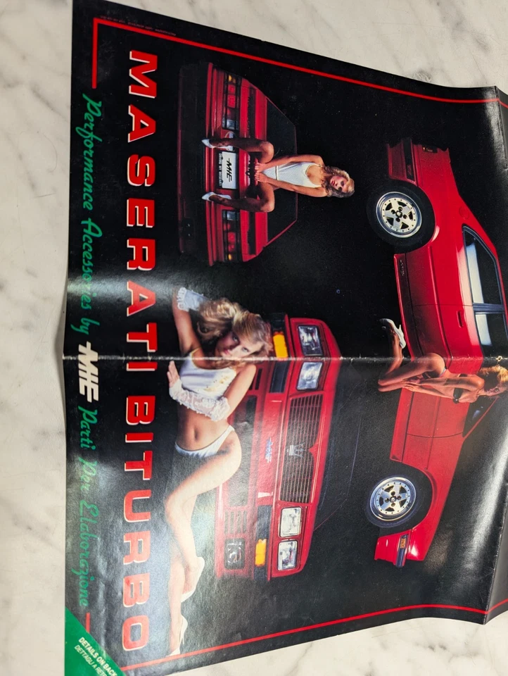 MIE PERFORMANCE PARTS MASERATI BITURBO 425 SPYDER POSTER RED CAR & LADIES - Image 4 of 4