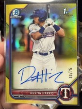 2022 Bowman Chrome Yellow Refractor Dustin Harris Rookie Auto #/75